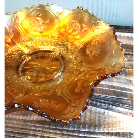 Antique 1920s Fenton Marigold Carnival Glass Dragons & Lotus Pattern Bowl 9” - Picture 4 of 11